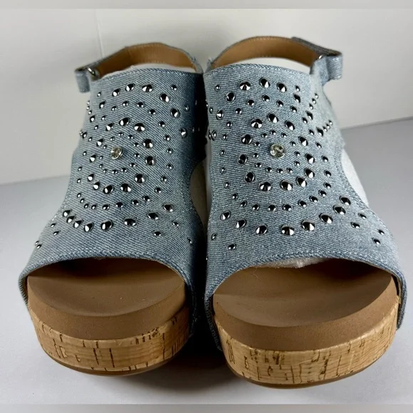 Corkys Denim and Silver Studded Wedges - Picture 2 of 10